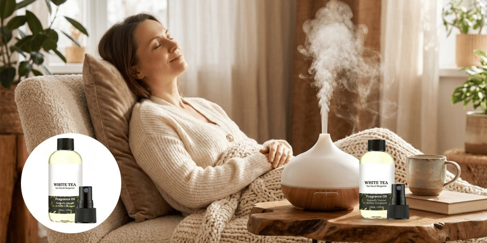 🏨 Premium White Tea Fragrance Oil Refill – Long-Lasting Clean Scent for Room & Office 🌿