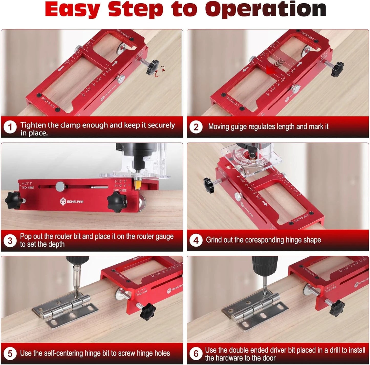 Door Hinge Cut Out Tool for Door & Cabinet Hinges, Fits 2.5\" to 5\" Hinges with 1/4\" & 5/8\" Radius & Square Corner Tools