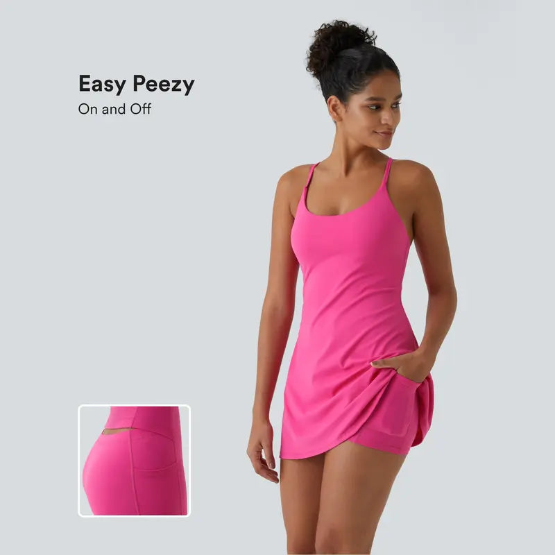 👗 Summer Must-Have! Plush Backless Active Dress (Easy Peezy Edition) | Buttery Soft 2-in-1 Workout Dress with Built-in Shorts & Pockets ✨