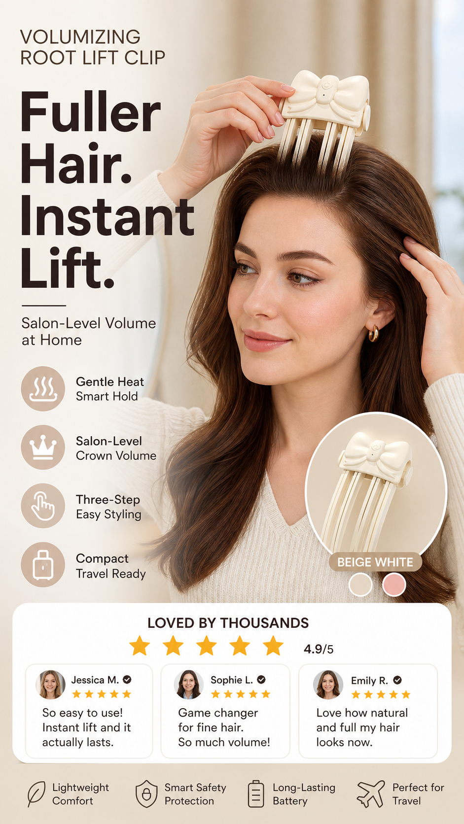⏰Wireless Heated Volumizing Root Lift Clip - Salon Crown Volume Styling Tool for Fine Flat Hair