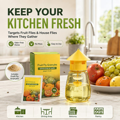 🪰 Indoor & Outdoor Fly Trap – Help Reduce Flies Around Kitchens, Patios & Yards 🌿Send one vial of yellow fruit fly spray