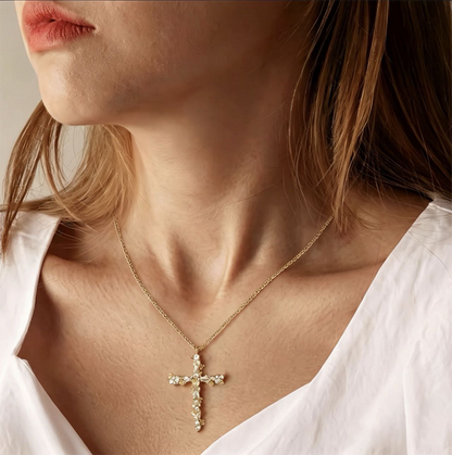 🎉 LIMITED TIME 50% OFF! ✝️ Radiant Cross Necklace – Twisted Chain, Petal Sparkle ✨