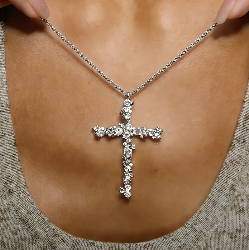 🎉 LIMITED TIME 50% OFF! ✝️ Radiant Cross Necklace – Twisted Chain, Petal Sparkle ✨