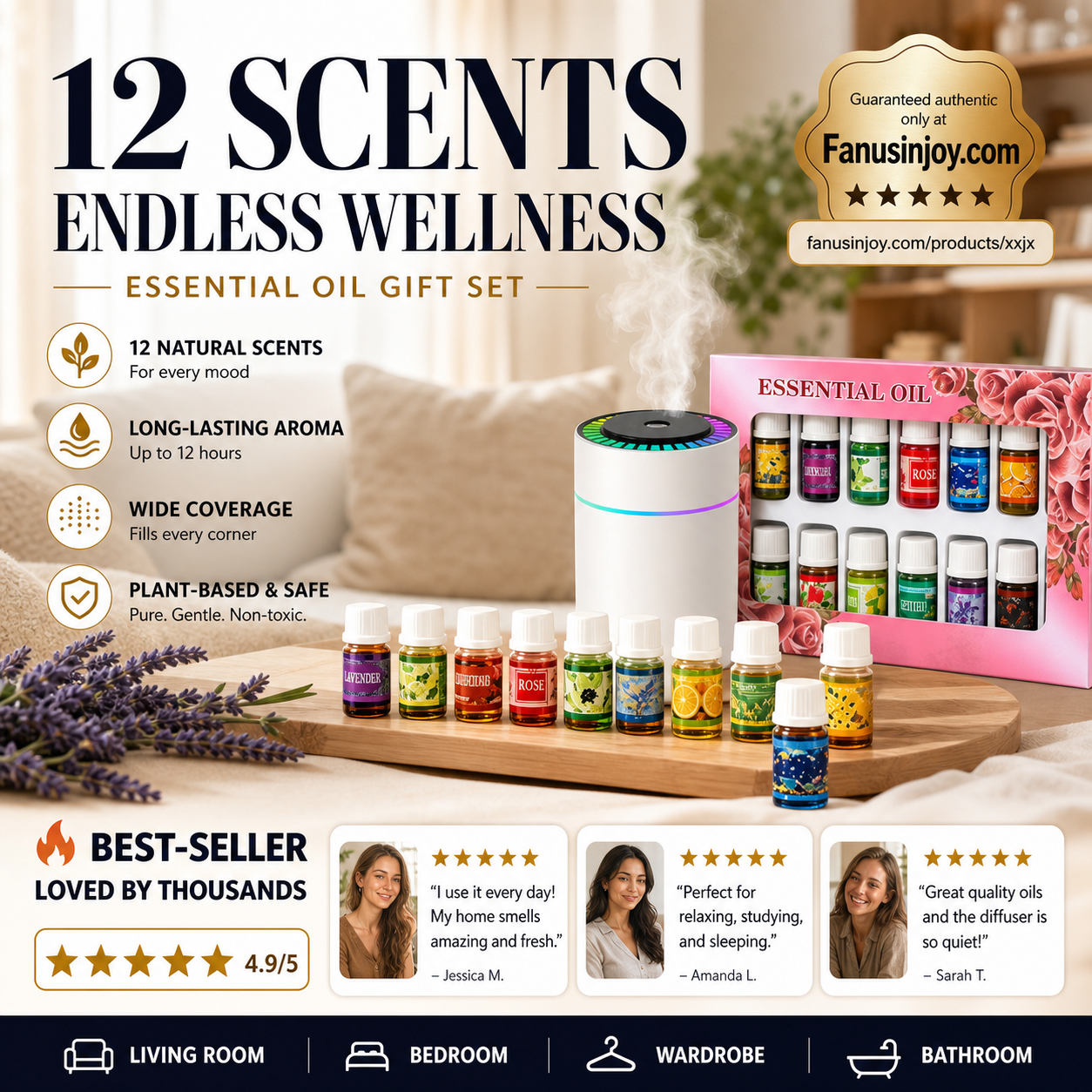 🔥Beperkte tijd 55% korting! 🎁🌺De frisse geur tilt je humeur op! 🌷12-delige set wateroplosbare etherische oliën