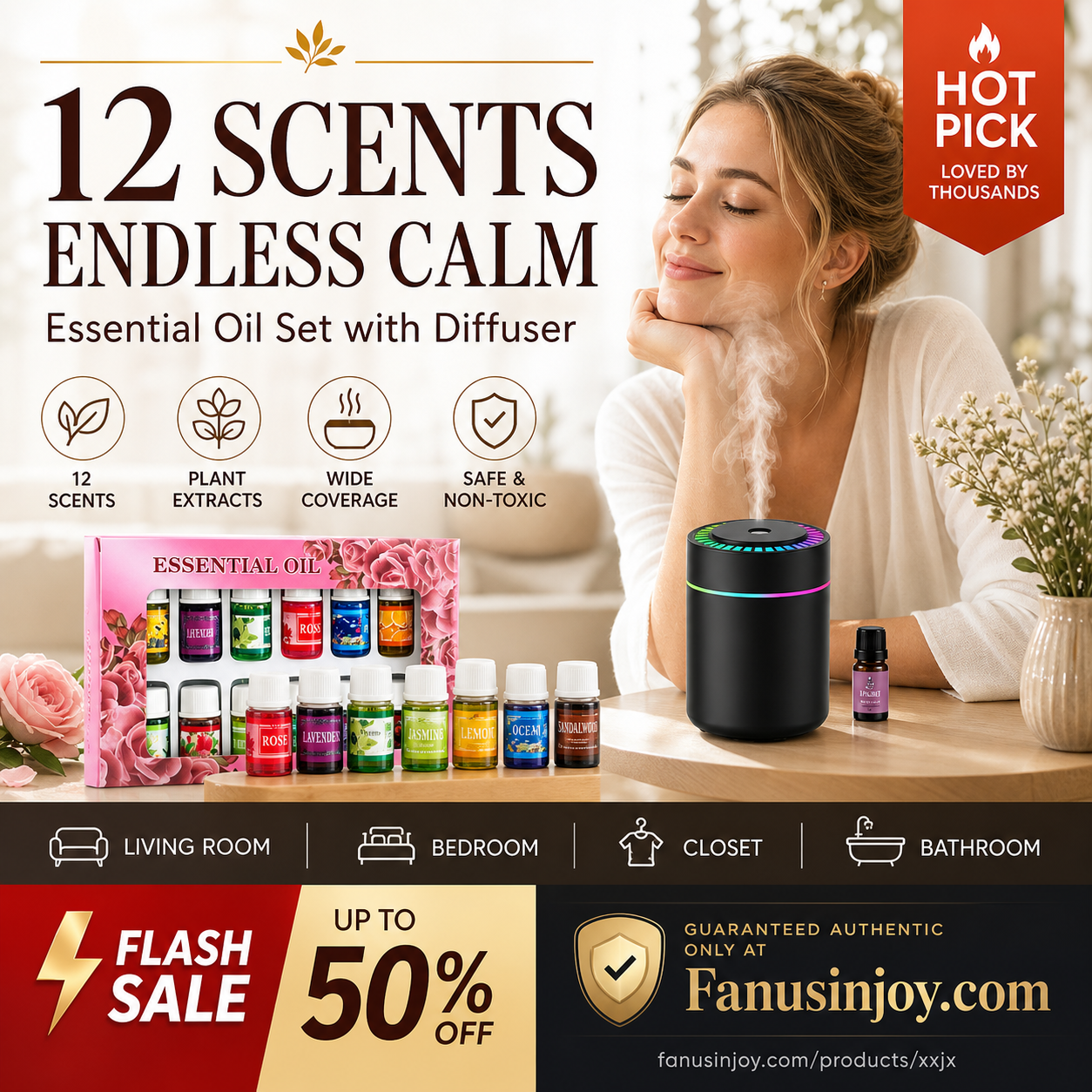 🔥Beperkte tijd 55% korting! 🎁🌺De frisse geur tilt je humeur op! 🌷12-delige set wateroplosbare etherische oliën