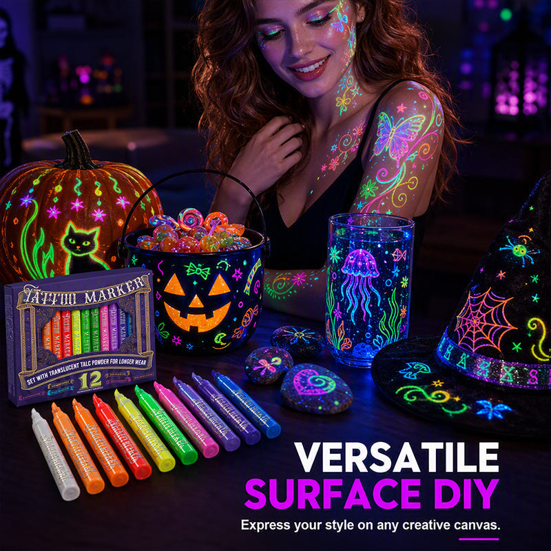 ✨ Glow Party Tattoo Pens – Fun UV Body Art Markers for Parties, Festivals & Night Events