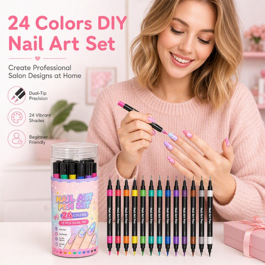 📢📢50% OFF !!⏰️ 24 Colors Dual Ended Nail Art Pens Set