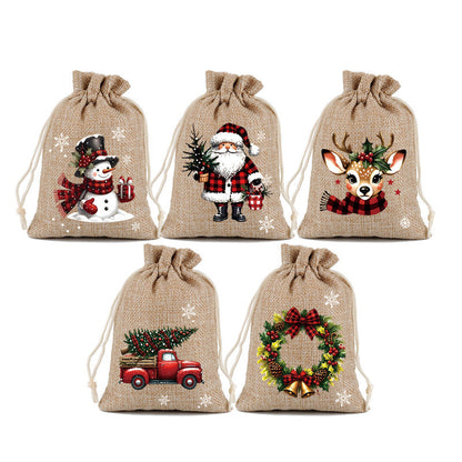 🎅🎄 Christmas Drawstring Gift Bags – Festive Santa & Reindeer Prints, Double Drawstring Closure & Durable Fabric