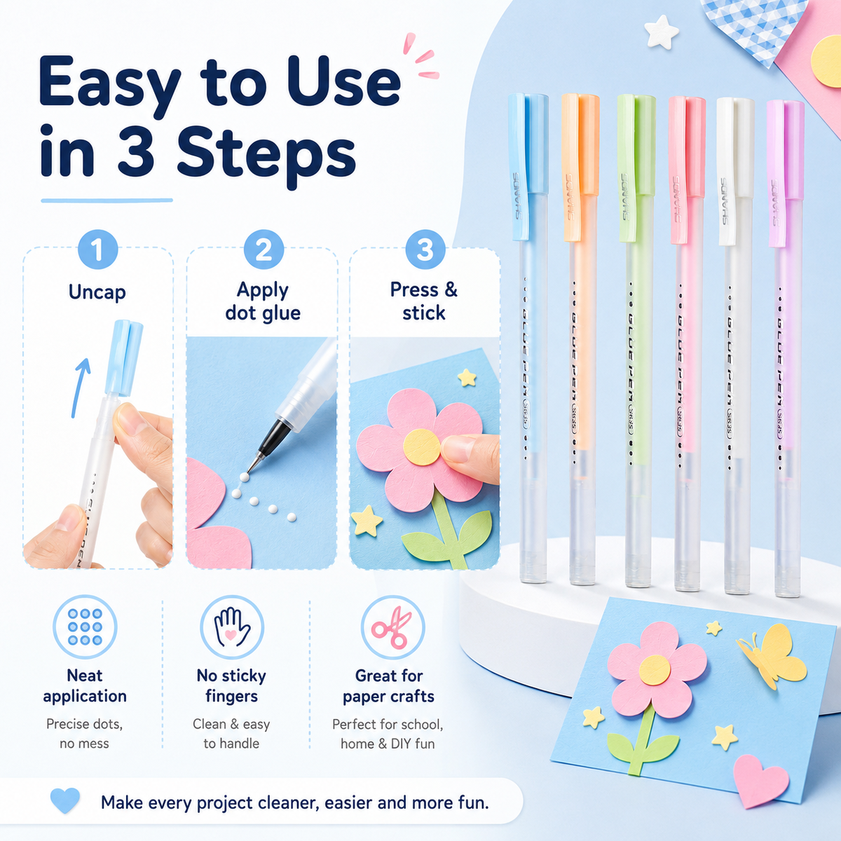 🎨 Quick Dry Precision Dot Glue Pen Set – Fine Tip Craft Adhesive Pens for Paper & DIY Cards 🖊️
