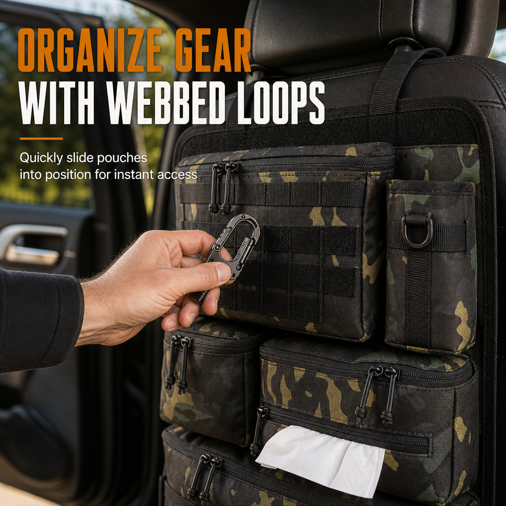 🚗 Tactical Car Backseat Organizer: Heavy-Duty Nylon, Webbed Loops, Buckled Straps, Universal Fit