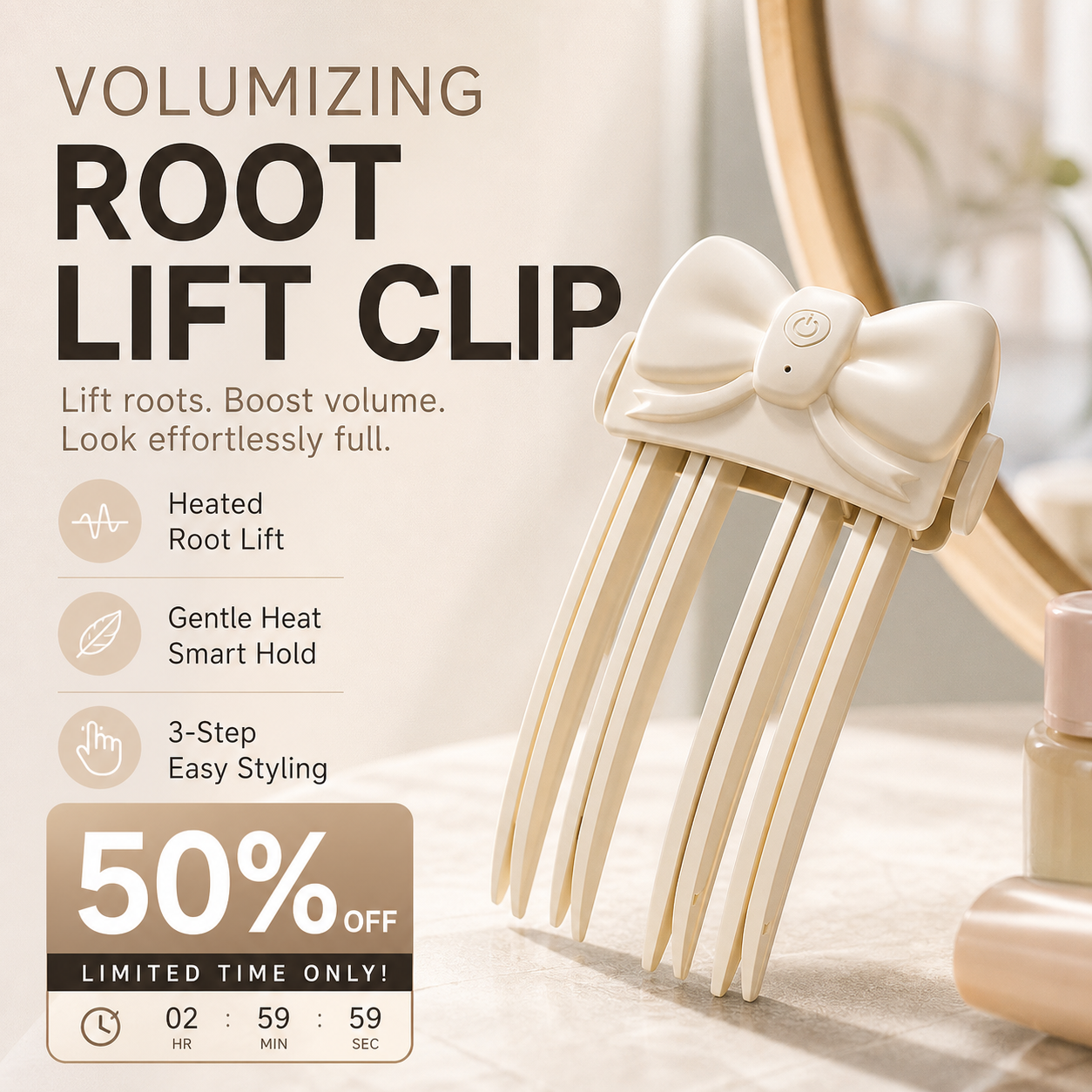 ⏰Wireless Heated Volumizing Root Lift Clip - Salon Crown Volume Styling Tool for Fine Flat Hair