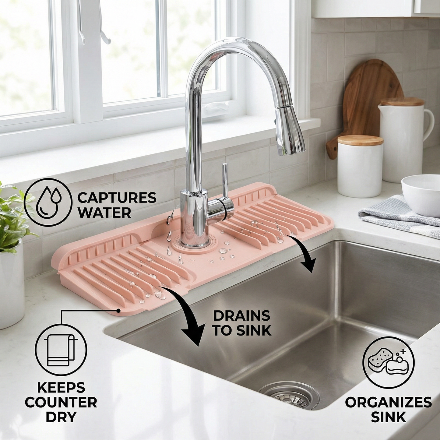 Silicone Faucet Splash Guard – Drip Mat for Sink & Basin